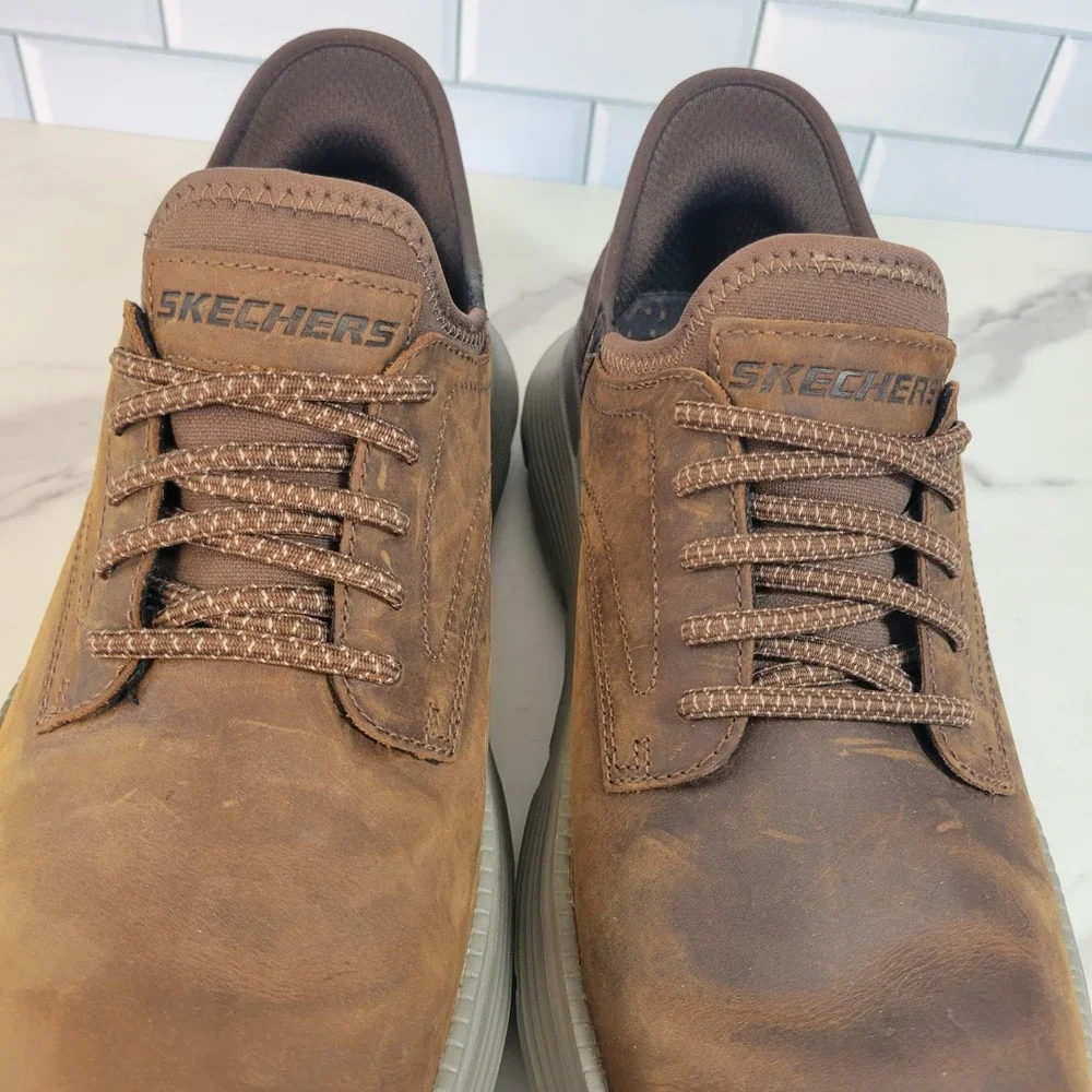 Skechers Slip-ins Garza Gervin Mens 10 Brown Leather Sneakers 205046